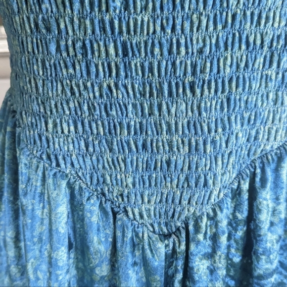 Free People Large Bali Tightrope Romper Turquoise Velvet Daisy Jones Mermaidcore - Picture 9 of 16